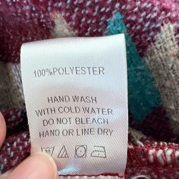 Aztec boho flannel schacket blue burgundy sweater jacket size med oversized - Picture 8 of 15